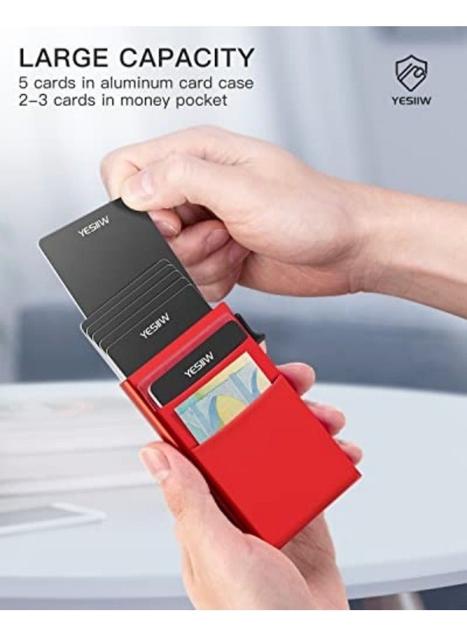 NIBEMINENT Slim Wallet for Men - Pop up Card Holder RFID Blocking Minimalist Business Credit Card Wallet with Money Pocket Metal Card Case for Notes and Coins and Debit Cards  - Image 2