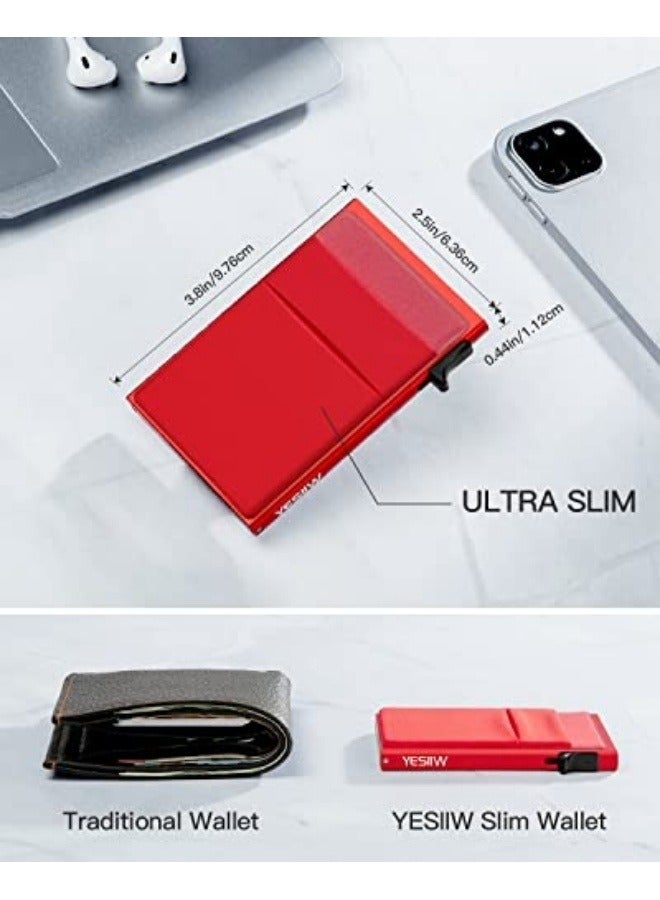 NIBEMINENT Slim Wallet for Men - Pop up Card Holder RFID Blocking Minimalist Business Credit Card Wallet with Money Pocket Metal Card Case for Notes and Coins and Debit Cards  - Image 4