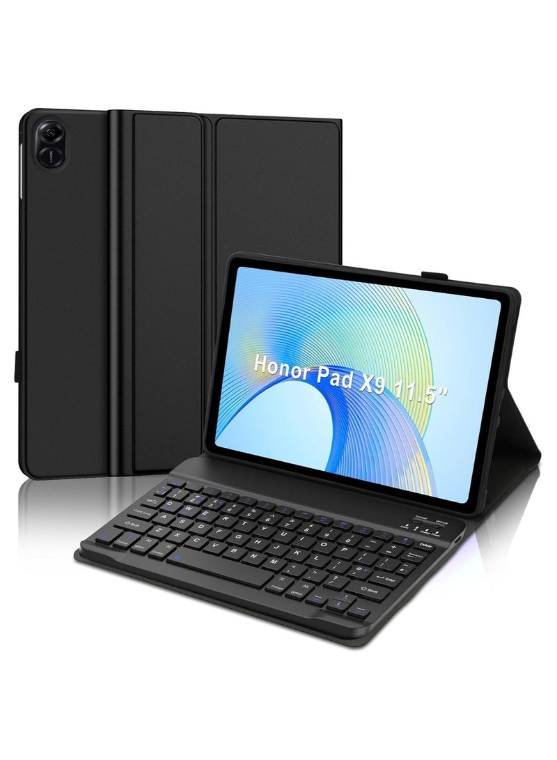 حافظة لوحة مفاتيح باللغتين العربية والإنجليزية متوافقة مع هونور بادكس 9 11.5 بوصة 2023 ، بلوتوث مغناطيسية لاسلكية قابلة للفصل غطاء جلد بولي يوريثان ممتاز - Image 1