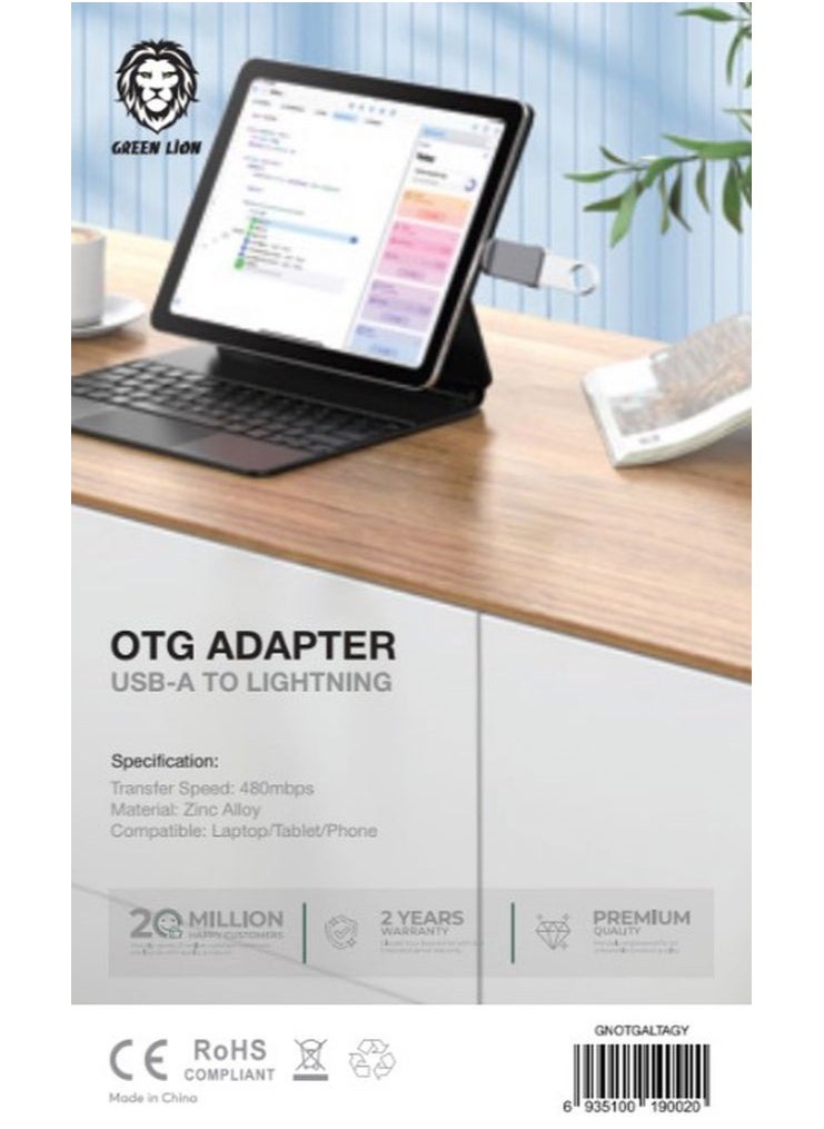 OTG Adapter USB 2.0 To Lightning / Wide Compatibility / Long term use / High-Speed Transmission / Zinc Alloy Shell / 480mbps Transfer Speed - Grey