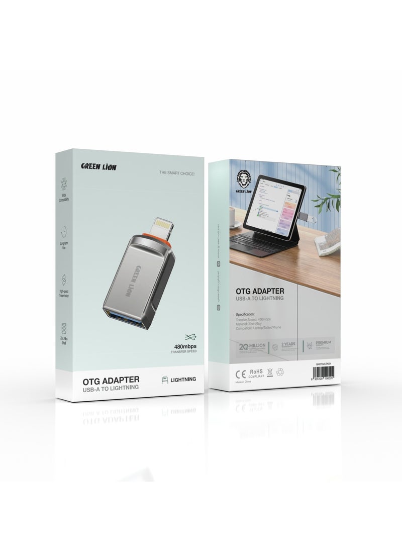 OTG Adapter USB 2.0 To Lightning / Wide Compatibility / Long term use / High-Speed Transmission / Zinc Alloy Shell / 480mbps Transfer Speed - Grey