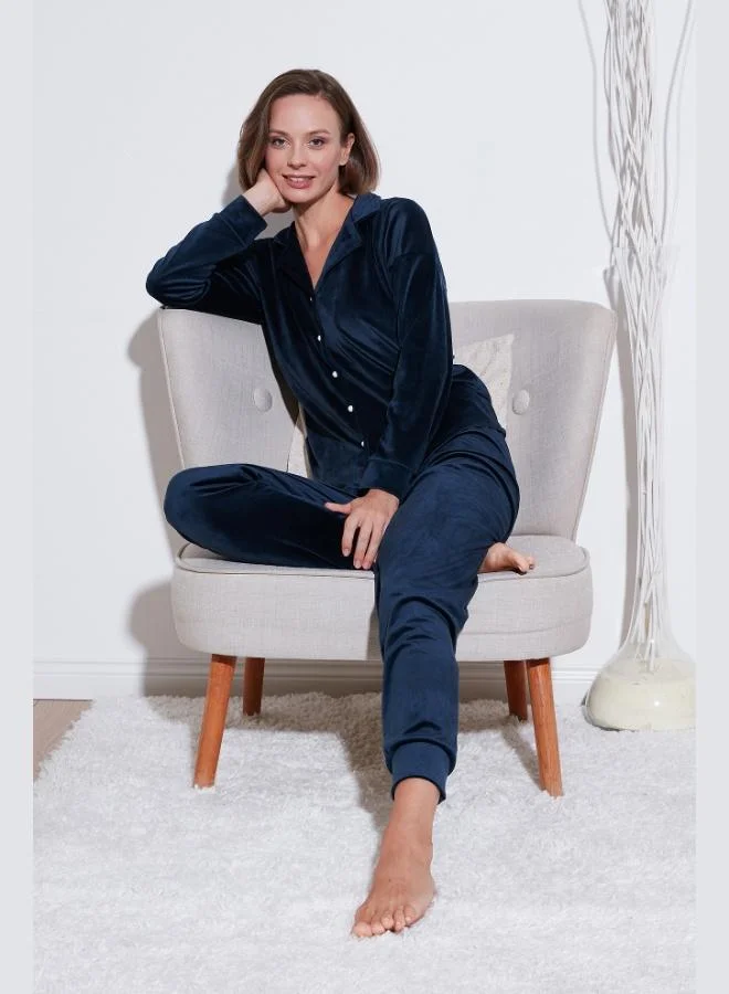 Lela Lela Regular Fit Shiny Velvet Ribbed Pajama Set Women's Pajama Set 6097110