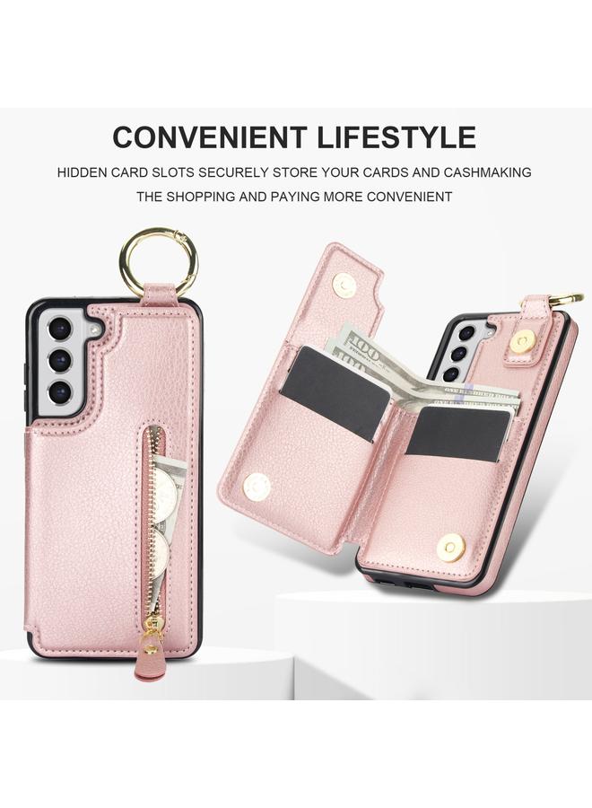 اس-توب جراب لهاتف Samsung Galaxy S21 FE 5G بنسيج الليتشي وسحاب ومشبك مزدوج وحقيبة بطاقات - Image 5