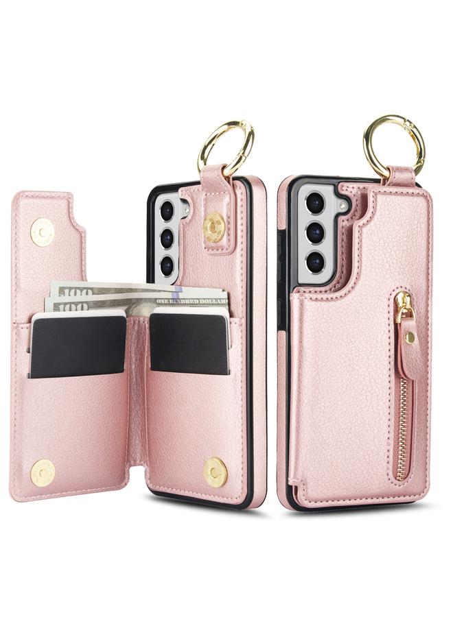 اس-توب جراب لهاتف Samsung Galaxy S21 FE 5G بنسيج الليتشي وسحاب ومشبك مزدوج وحقيبة بطاقات - Image 2