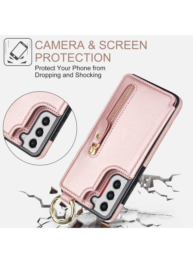 اس-توب جراب لهاتف Samsung Galaxy S21 FE 5G بنسيج الليتشي وسحاب ومشبك مزدوج وحقيبة بطاقات - Image 3