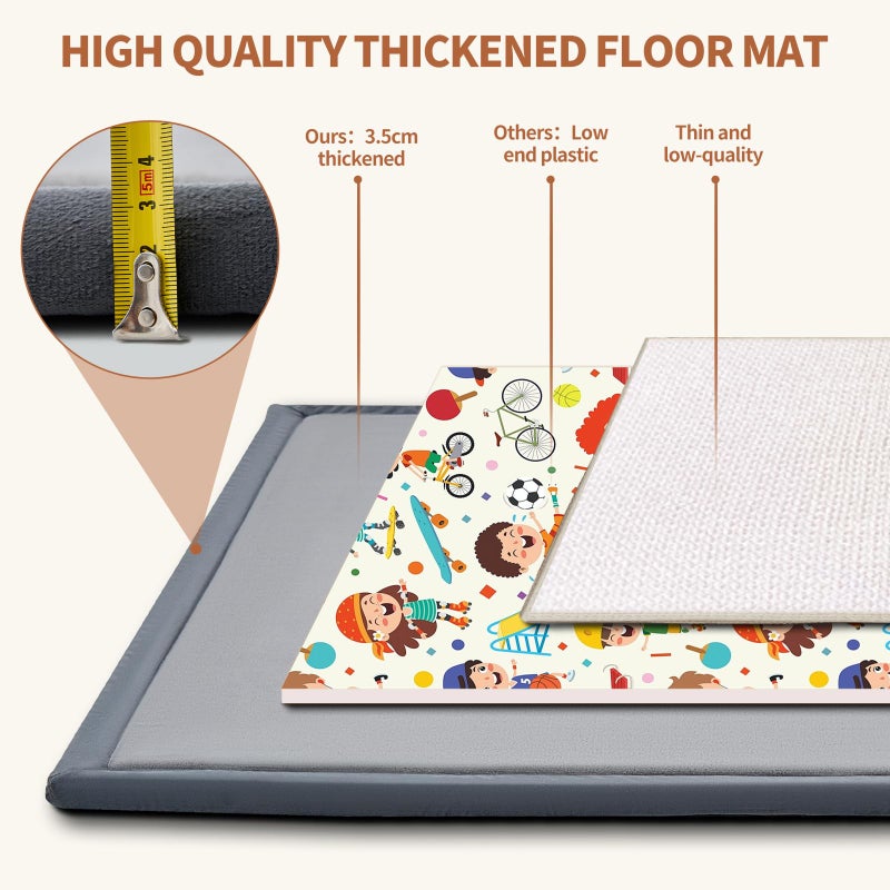 SUNYRISY Baby Play Mat for Floor, 1.4in Thick Memory Foam Padded Play Mats for Baby, Soft Velvet Infants Toddler Kids Play Mat Non-Slip Bottom, Crawling Baby Rugs for Nursery 60x70in - Image 4