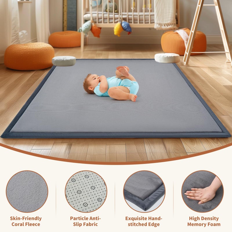 SUNYRISY Baby Play Mat for Floor, 1.4in Thick Memory Foam Padded Play Mats for Baby, Soft Velvet Infants Toddler Kids Play Mat Non-Slip Bottom, Crawling Baby Rugs for Nursery 60x70in - Image 3