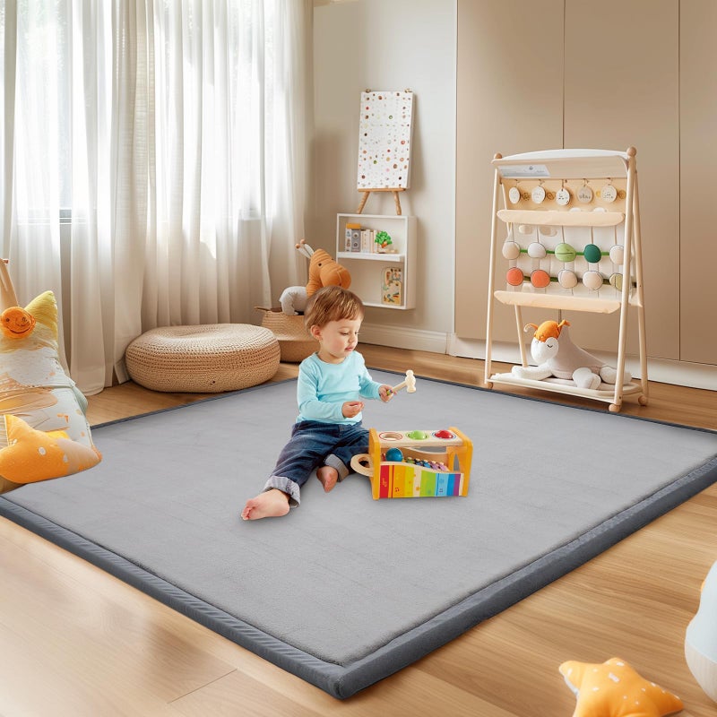 SUNYRISY Baby Play Mat for Floor, 1.4in Thick Memory Foam Padded Play Mats for Baby, Soft Velvet Infants Toddler Kids Play Mat Non-Slip Bottom, Crawling Baby Rugs for Nursery 60x70in - Image 1