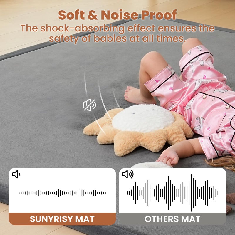 SUNYRISY Baby Play Mat for Floor, 1.4in Thick Memory Foam Padded Play Mats for Baby, Soft Velvet Infants Toddler Kids Play Mat Non-Slip Bottom, Crawling Baby Rugs for Nursery 60x70in - Image 2