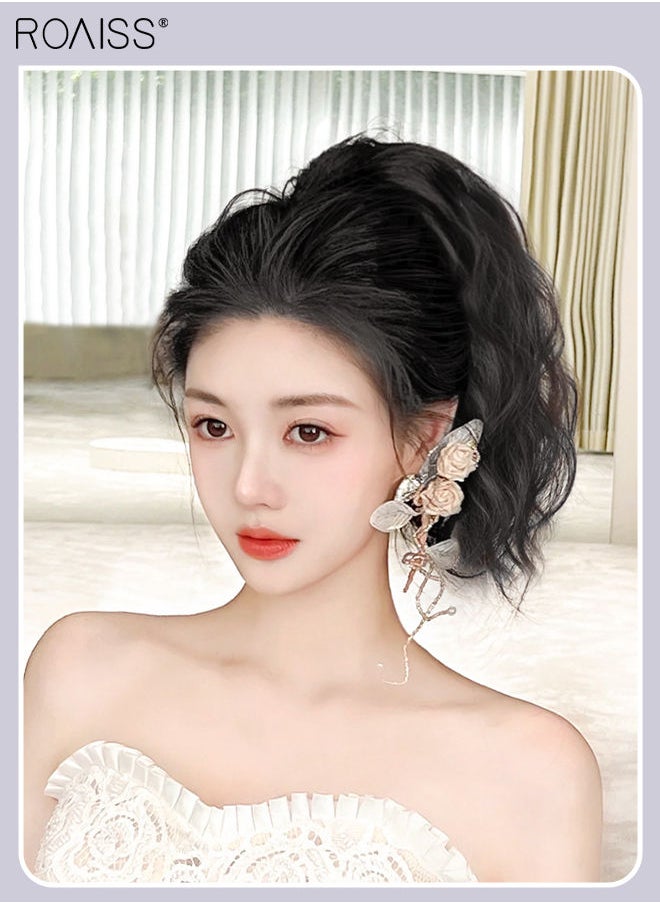 roaiss - Wavy Ponytail Extensions Mini Claw Clip Natural Ponytail Wig with Drawstring Synthetic Hairpiece for Women Girls Party Hairstyle Daily Use 25cm (10 inches) - Natural Black - Image 1
