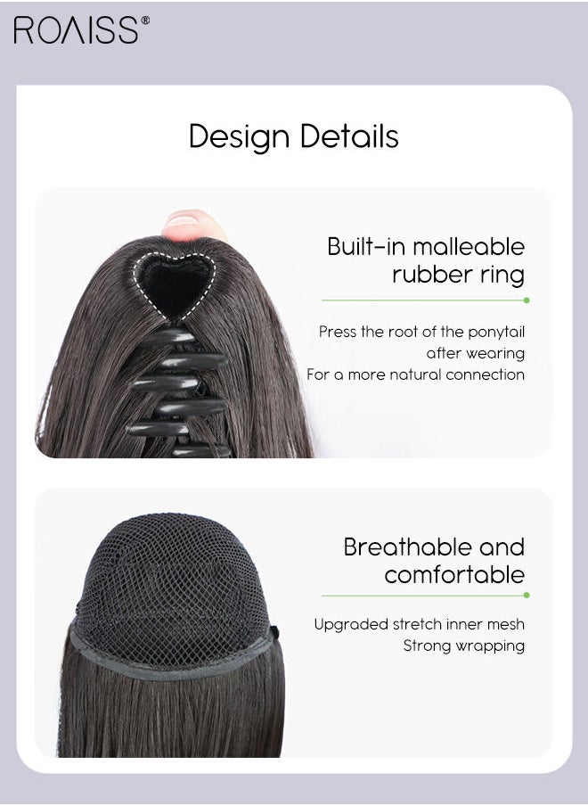 roaiss - Wavy Ponytail Extensions Mini Claw Clip Natural Ponytail Wig with Drawstring Synthetic Hairpiece for Women Girls Party Hairstyle Daily Use 25cm (10 inches) - Natural Black - Image 1
