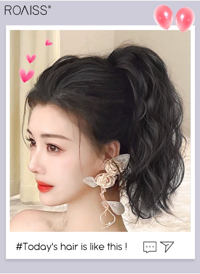 roaiss - Wavy Ponytail Extensions Mini Claw Clip Natural Ponytail Wig with Drawstring Synthetic Hairpiece for Women Girls Party Hairstyle Daily Use 25cm (10 inches) - Natural Black - Image 1