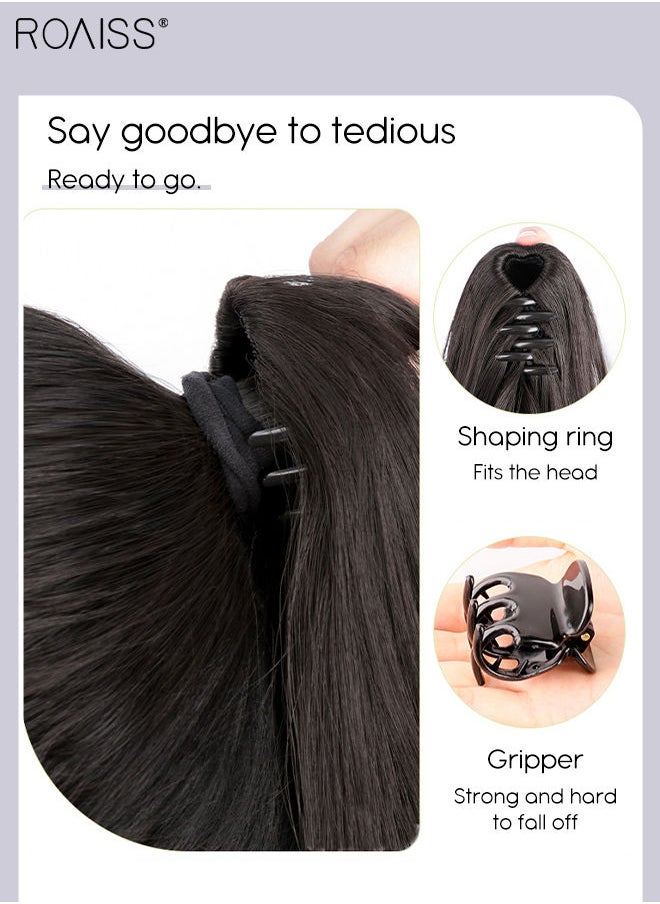 roaiss - Wavy Ponytail Extensions Mini Claw Clip Natural Ponytail Wig with Drawstring Synthetic Hairpiece for Women Girls Party Hairstyle Daily Use 25cm (10 inches) - Natural Black - Image 1