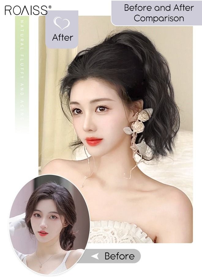 roaiss - Wavy Ponytail Extensions Mini Claw Clip Natural Ponytail Wig with Drawstring Synthetic Hairpiece for Women Girls Party Hairstyle Daily Use 25cm (10 inches) - Natural Black - Image 1