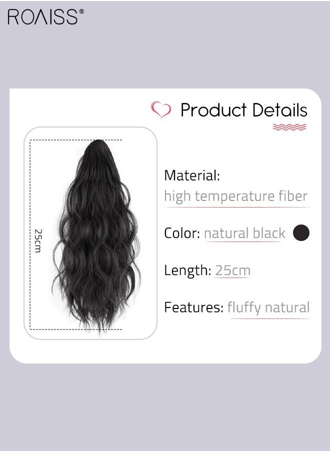 roaiss - Wavy Ponytail Extensions Mini Claw Clip Natural Ponytail Wig with Drawstring Synthetic Hairpiece for Women Girls Party Hairstyle Daily Use 25cm (10 inches) - Natural Black - Image 1