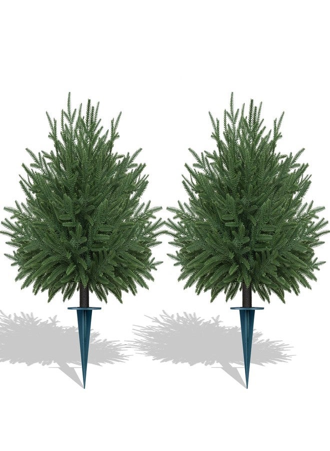 Grooy Artificial Norfolk Topiary Cedar Trees with Ground Spike, 2 Pieces Fake Pine Shrubs Bushes, UV Resistant Faux Evergreen Tree Plants for Indoor Outdoor Planters Front Porch - Image 1