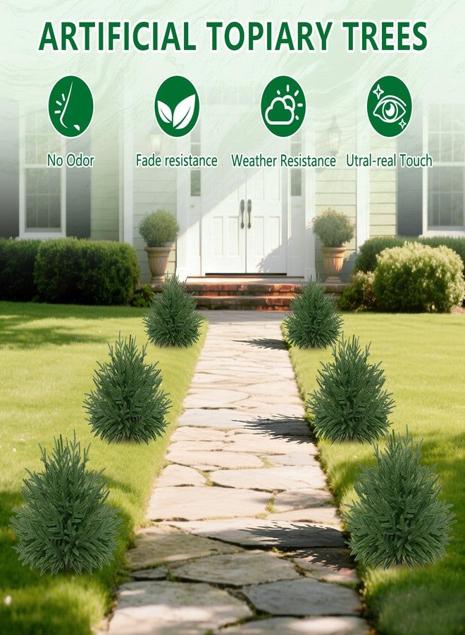 Grooy Artificial Norfolk Topiary Cedar Trees with Ground Spike, 2 Pieces Fake Pine Shrubs Bushes, UV Resistant Faux Evergreen Tree Plants for Indoor Outdoor Planters Front Porch - Image 3