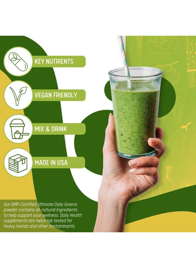 , Ultimate Greens with MSM Powder, Vegan Friendly Natural Ingredients Gluten Soy Free NO GMO Superfood Vegetable Nutritional Drink Alkalizing Energy 8oz 1 Pack (1 Month Supply)