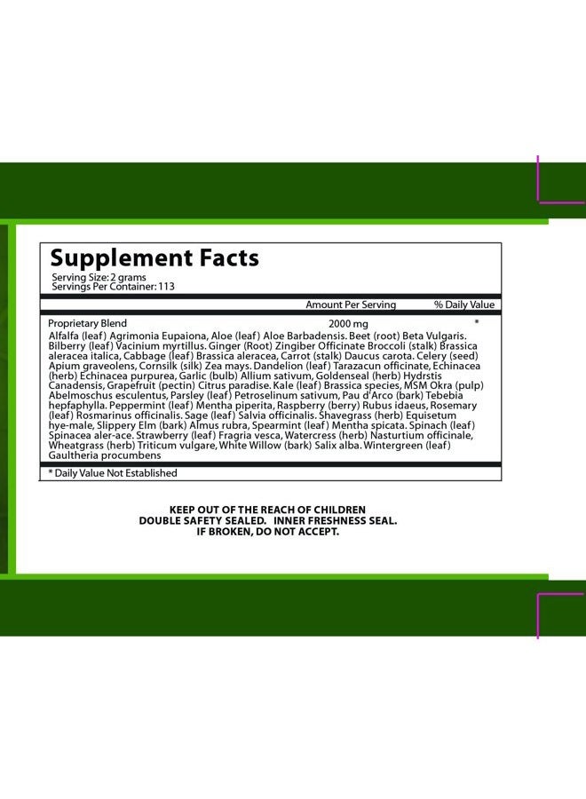 , Ultimate Greens with MSM Powder, Vegan Friendly Natural Ingredients Gluten Soy Free NO GMO Superfood Vegetable Nutritional Drink Alkalizing Energy 8oz 1 Pack (1 Month Supply)