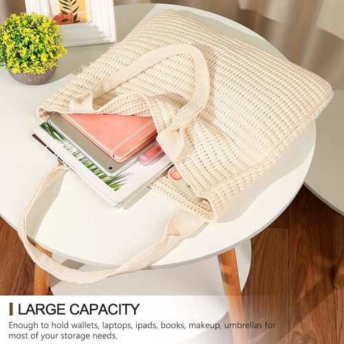 hatisan Crochet Bags for Women Large Tote Bag Aesthetic Handbag Shoulder Bag Hippie Bag Knit Bag (Beige-1) - Image 2