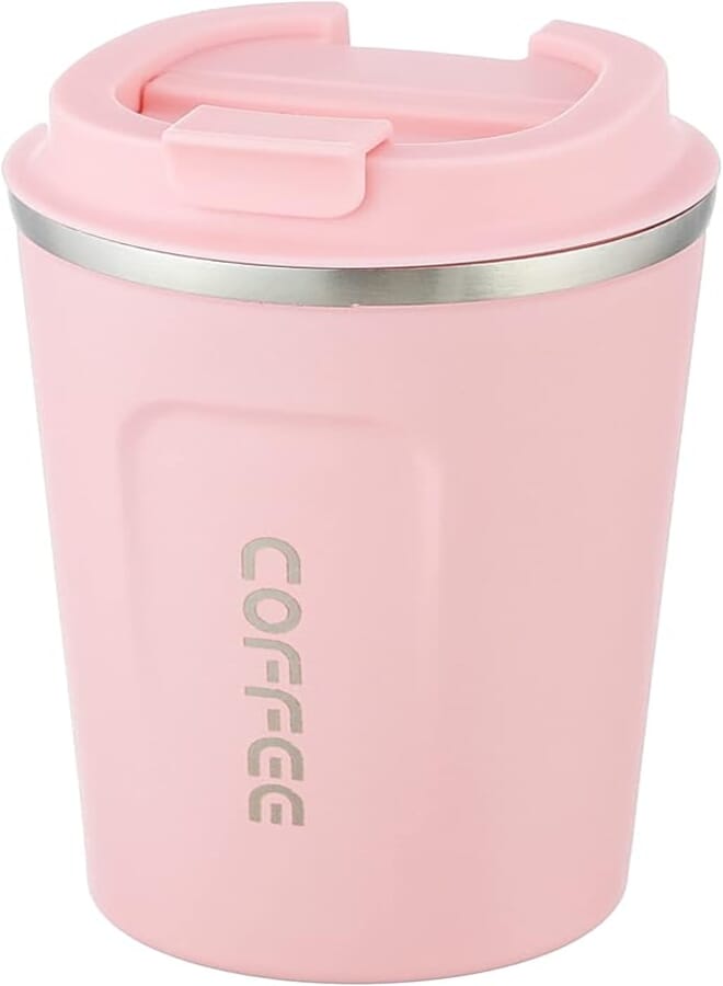 HOOR Stainless Steel Thermal Mug, 380 ml - Pink and Silver