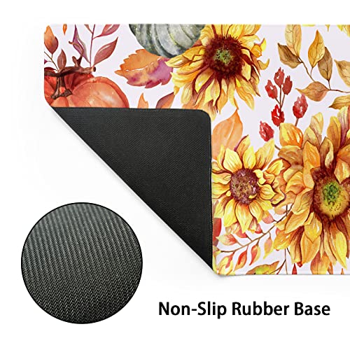 aportt Fall Pumpkin Sunflowers Mouse Pad XXL Watercolor Retro Autumn Leaves Floral Extended Desk Mat Non-Slip Rubber Base Stitched Edge Large Thanksgiving Mousepad for Gaming Laptop Computer 35.4×15.7 Inch - Image 3