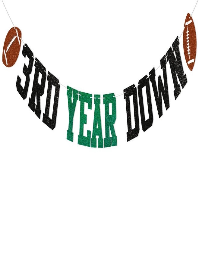 Ramciyo Pre-Strung 3rd Year Down Banner - Football 3rd Birthday Party Decorations, Game On, Third Year Down Bunting Banner Green Black Glitter - Image 1