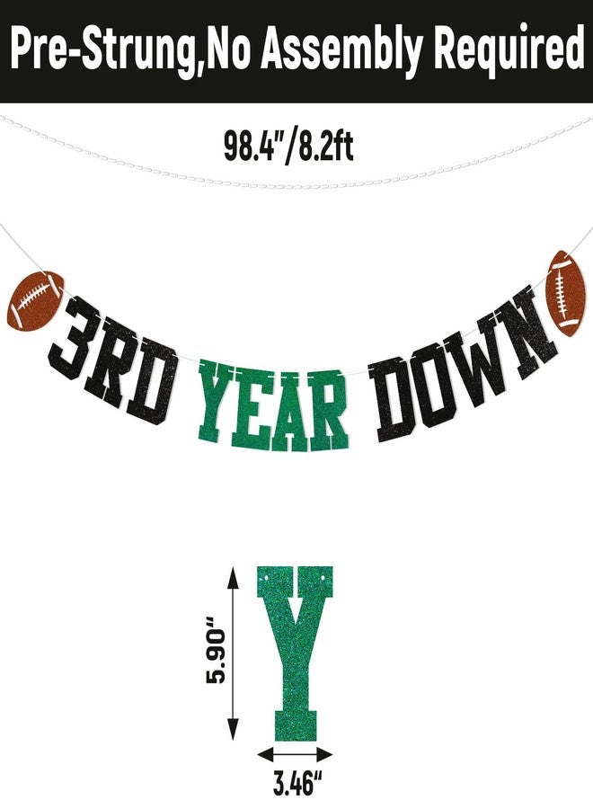 Ramciyo Pre-Strung 3rd Year Down Banner - Football 3rd Birthday Party Decorations, Game On, Third Year Down Bunting Banner Green Black Glitter - Image 2