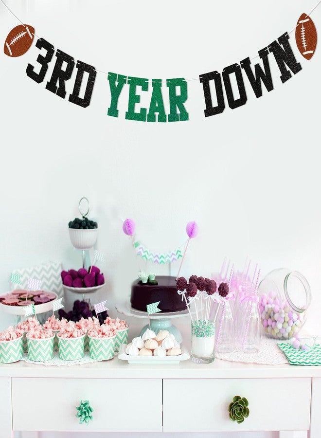 Ramciyo Pre-Strung 3rd Year Down Banner - Football 3rd Birthday Party Decorations, Game On, Third Year Down Bunting Banner Green Black Glitter - Image 5