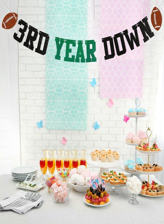 Ramciyo Pre-Strung 3rd Year Down Banner - Football 3rd Birthday Party Decorations, Game On, Third Year Down Bunting Banner Green Black Glitter - Image 4