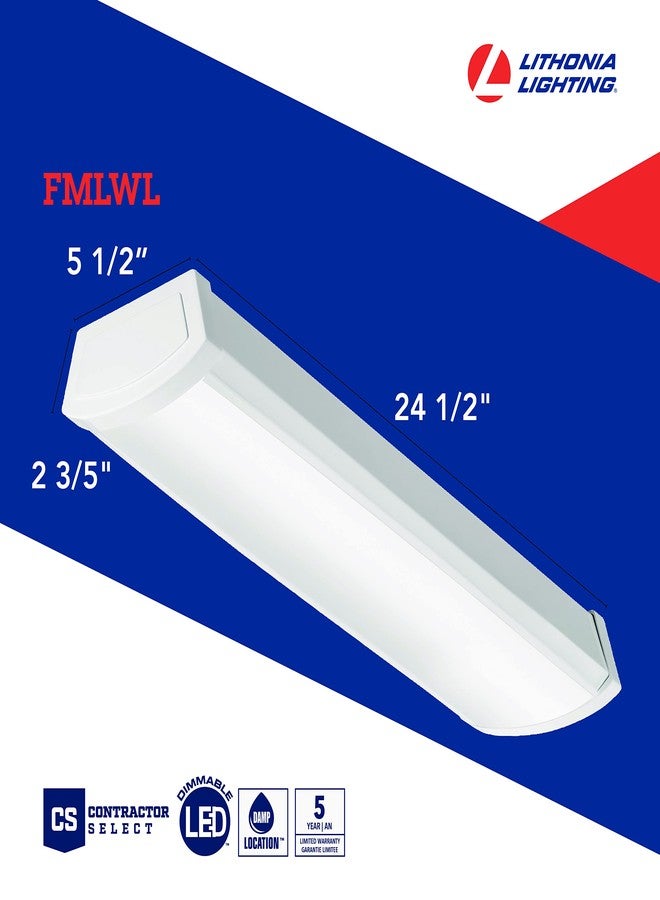 Lithonia Lighting 2 Foot LED Light Fixture, Low-Profile LED Wraparound Flush Mount Ceiling Light, 4000K Cool White, 120V, 24-Inch (FMLWL 24 840) - Image 5