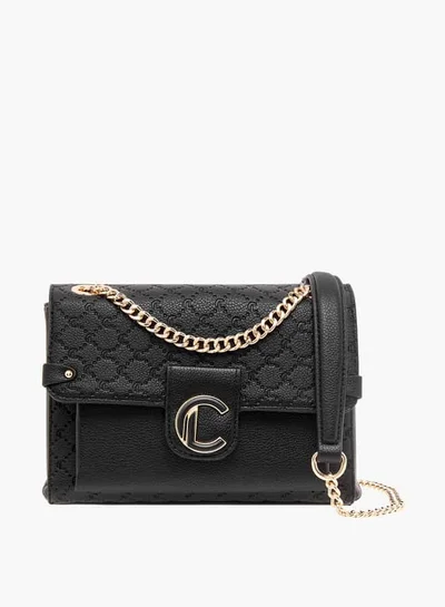Le Confort Women Monogram Embossed Crossbody Bag with Magnetic Closure and Chain Strap