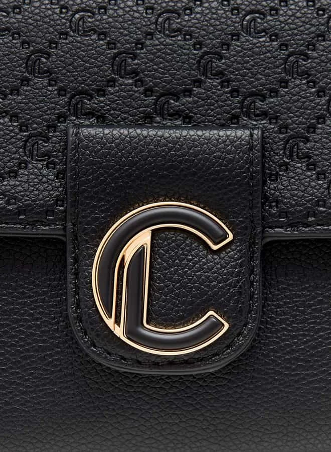 لو كونفورت Women Monogram Embossed Crossbody Bag with Magnetic Closure and Chain Strap