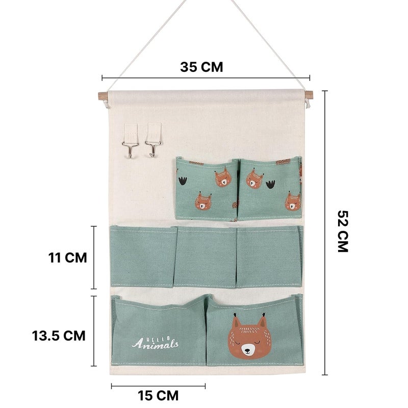 MVM Enterprise 7 Pockets Hanging Organizer Bag Cotton Linen Wall Door Hanging Storage Bag Wall Closet Organizer with Hook - Image 3