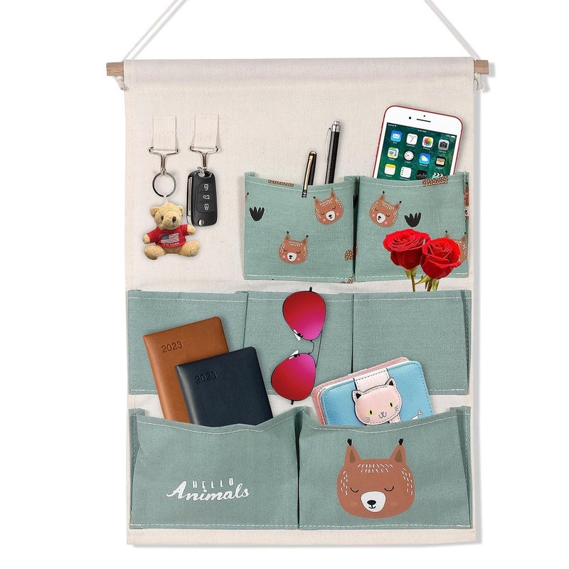 MVM Enterprise 7 Pockets Hanging Organizer Bag Cotton Linen Wall Door Hanging Storage Bag Wall Closet Organizer with Hook - Image 4