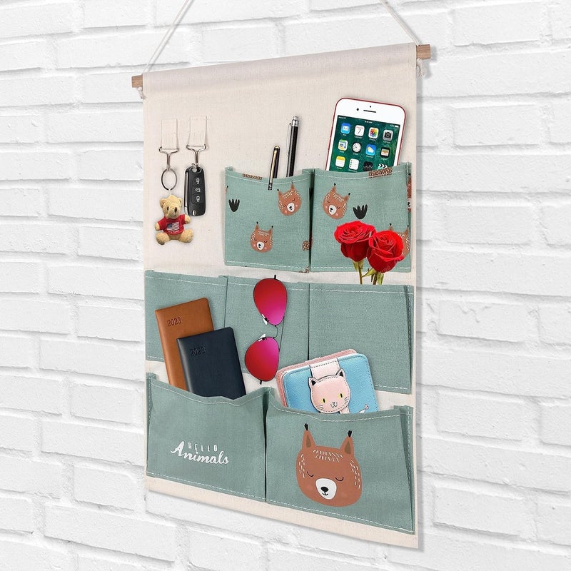 MVM Enterprise 7 Pockets Hanging Organizer Bag Cotton Linen Wall Door Hanging Storage Bag Wall Closet Organizer with Hook - Image 2