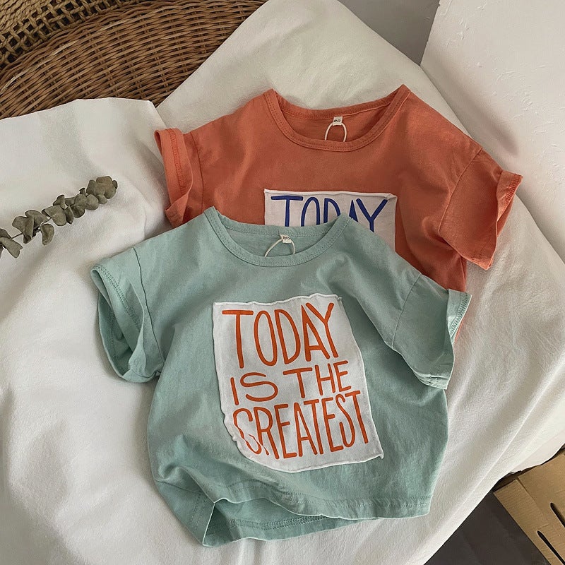 A Very Fashionable T-Shirt ~ Children'S Baby Cloth Embroidered Printed Letters Color Short Sleeve Jacket For Boys And Girls - Image 2