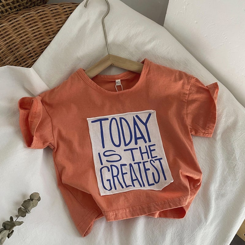 A Very Fashionable T-Shirt ~ Children'S Baby Cloth Embroidered Printed Letters Color Short Sleeve Jacket For Boys And Girls - Image 1