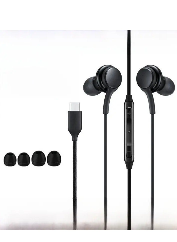 For Note10/n20/s20 wire control call headset type-c interface headset noise reduction headset note10 copper ring digital headset (black) - Image 1