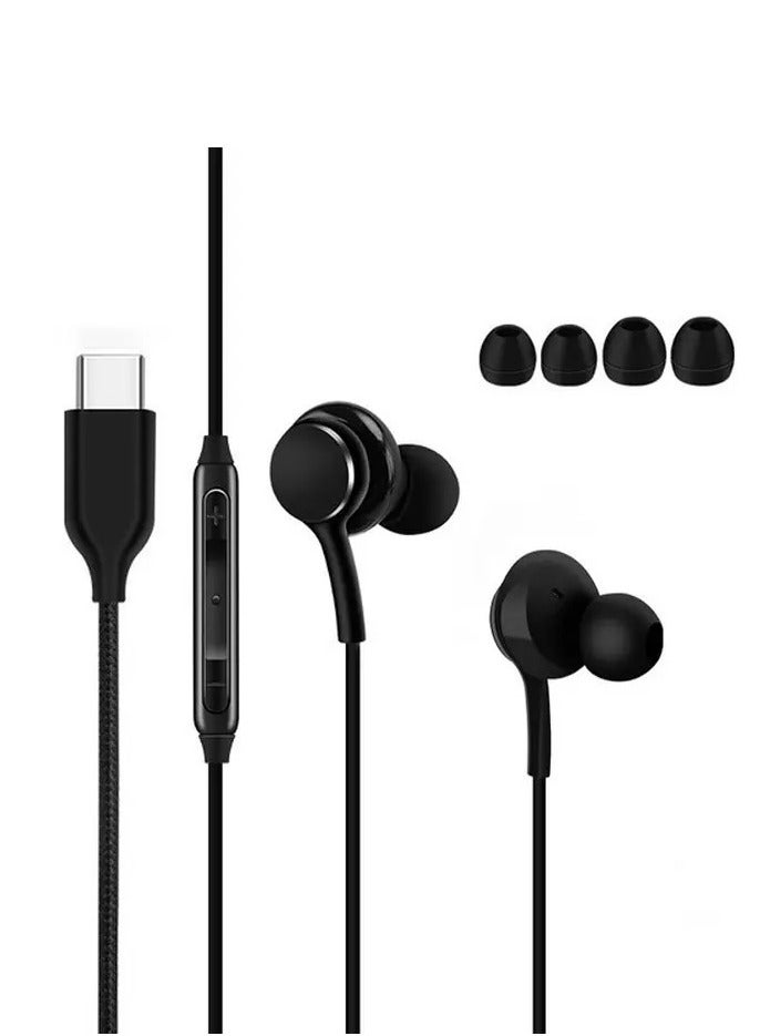 For Note10/n20/s20 wire control call headset type-c interface headset noise reduction headset note10 copper ring digital headset (black) - Image 2