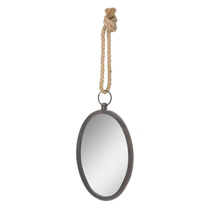 115 X 76 OVAL BROWN METAL WALL MIRROR WITH ROPE HANGING LOOP DECORATIVE RUSTIC DECOR FOR THE LIVING ROOM BEDROOM HALLWAY AND ENTRYWAY