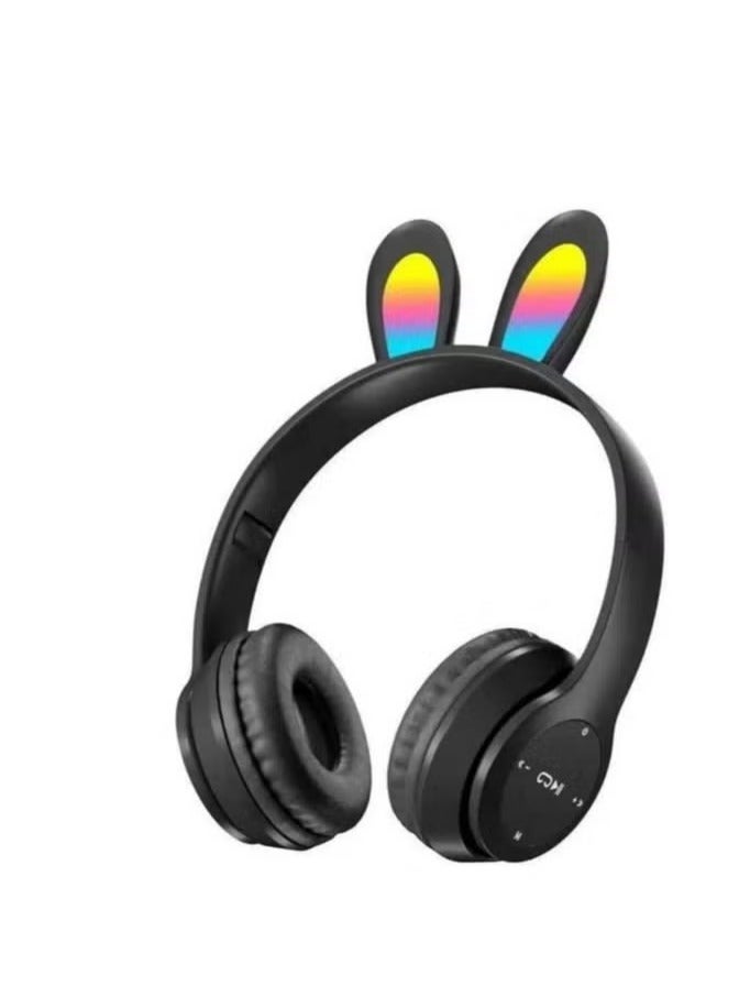 Rabbit Ear Headphone B12 New Wireless Cute Bluetooth Earphone With LED Light Black - Image 1