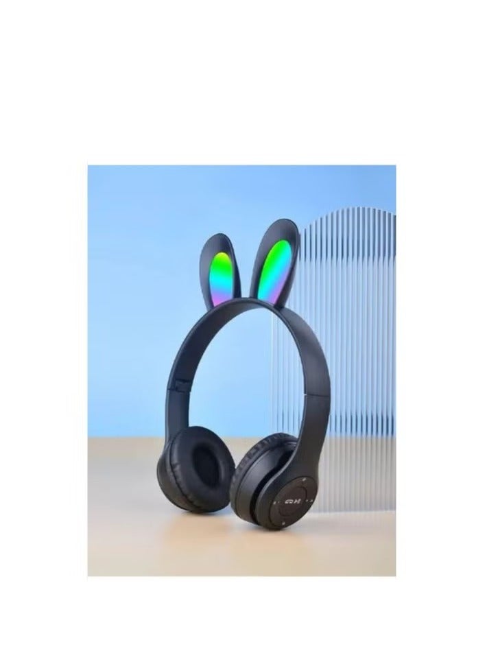 Rabbit Ear Headphone B12 New Wireless Cute Bluetooth Earphone With LED Light Black - Image 2