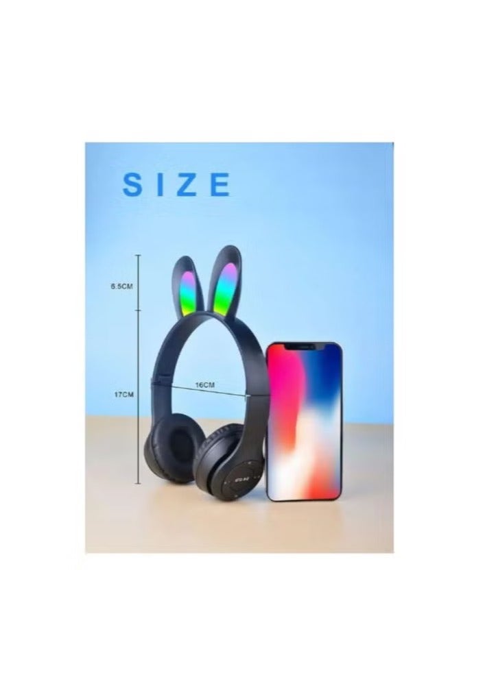 Rabbit Ear Headphone B12 New Wireless Cute Bluetooth Earphone With LED Light Black - Image 3