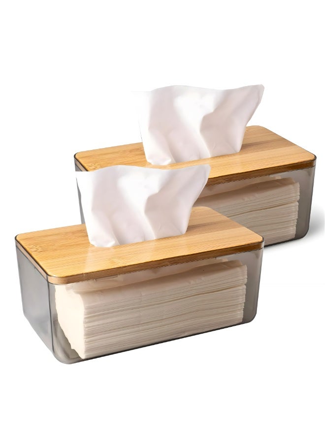 VIO 2 Pack Acrylic Clear Tissue Box Holder with Bamboo Lid Water Resistant Facial Wipes Storage Case Stylish Napkin Dispenser Container for Desk Home Toilet Bathroom Restaurant Car Office Set of 2 PCS - Image 1