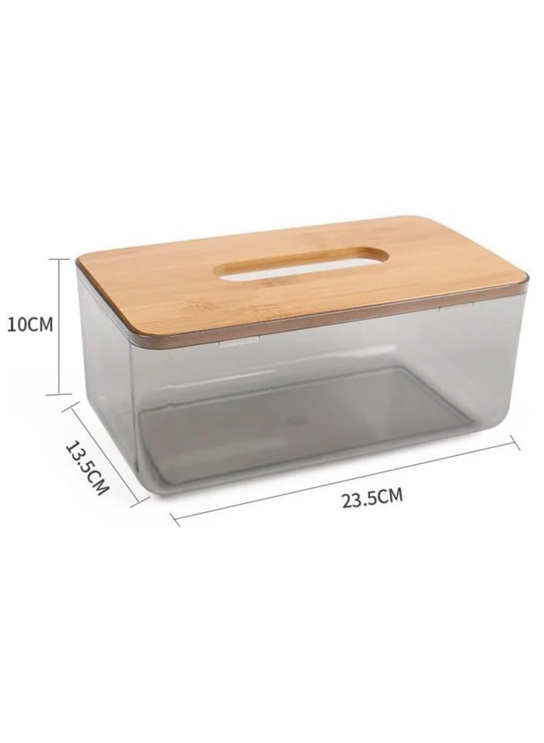 VIO 2 Pack Acrylic Clear Tissue Box Holder with Bamboo Lid Water Resistant Facial Wipes Storage Case Stylish Napkin Dispenser Container for Desk Home Toilet Bathroom Restaurant Car Office Set of 2 PCS - Image 3