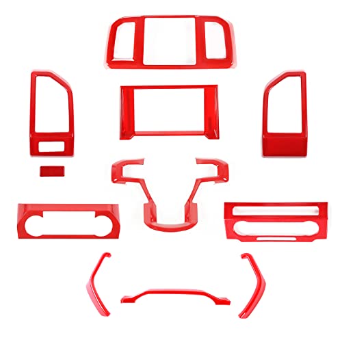 JeCar مجموعة تزيين داخلية JeCar 11 قطعة لسيارة فورد F150 2015-2020 لغطاء عجلة القيادة وكونسول الوسط وغطاء فتحة التكييف الخلفية (أحمر) - Image 2