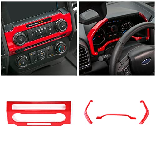 JeCar مجموعة تزيين داخلية JeCar 11 قطعة لسيارة فورد F150 2015-2020 لغطاء عجلة القيادة وكونسول الوسط وغطاء فتحة التكييف الخلفية (أحمر) - Image 4
