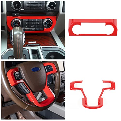 JeCar مجموعة تزيين داخلية JeCar 11 قطعة لسيارة فورد F150 2015-2020 لغطاء عجلة القيادة وكونسول الوسط وغطاء فتحة التكييف الخلفية (أحمر) - Image 5