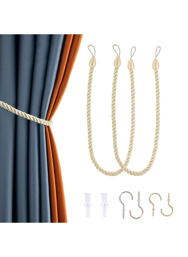 Curtain Tiebacks  Rope Tie Backs for Curtains 2 Pack  Decorative Handmade Curtain Holdbacks with 2 Metal Screw Hooks for Home Bedroom Office  Gold  - Image 1